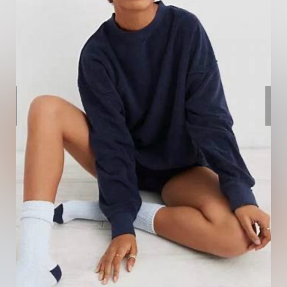 Aerie Women’s Sz M Navy The Chill Cozy Crew‎ Textured Oversized Sweatshirt